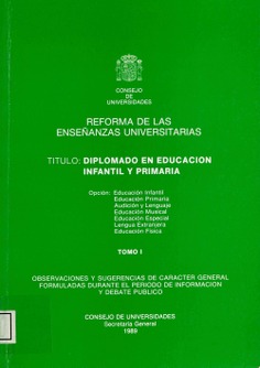 Título, Diplomado en Educación Infantil y Primaria, Tomo I