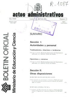 Boletín Oficial del Ministerio de Educación y Ciencia año 1991-2. Actos Administrativos. Números del 13 al 25 más 2 números extraordinarios